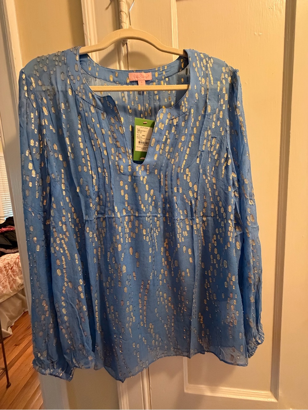 Lilly Pulitzer Colby Top in Bay Blue Bubble Clip Dot Jacquard. Size L. NWT.